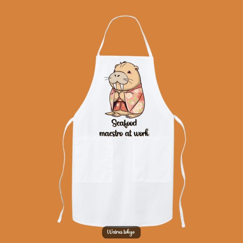 Funny Floral Kimono Walrus Apron: Cook Up Laughs with Stylish Humorous Kitchen Wear