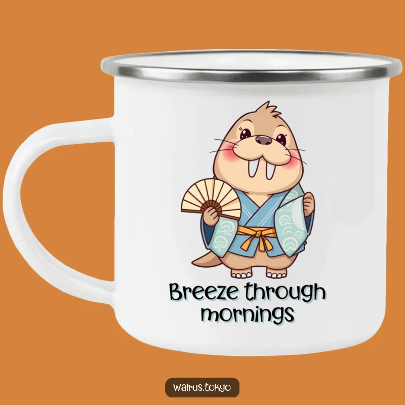 Funny Blue Kimono Walrus Camping Mug: Cheerful Humor for Outdoor Adventures, Unique Gift