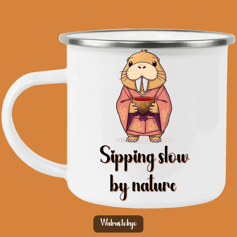 Funny Walrus Kimono Camping Mug: Adventure with Elegant Humor
