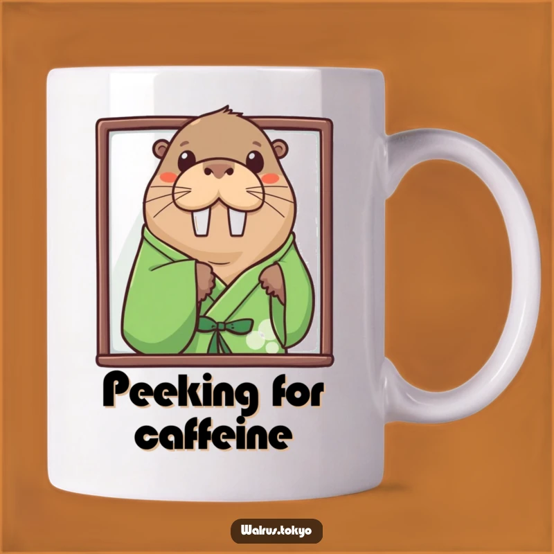 Funny Curious Walrus Green Kimono Mug: Peek-a-Boo Humor, Perfect Gift