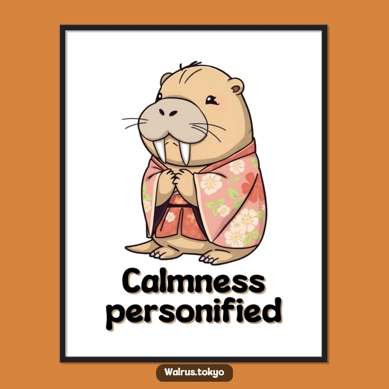 Instant Funny Floral Kimono Walrus Art Print: Graceful Humor for Your Walls, Downloadable