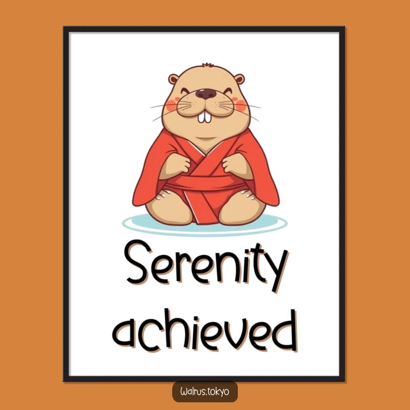 Instant Funny Red Kimono Walrus Art Print: Peaceful Humor Downloadable Art for Your Space