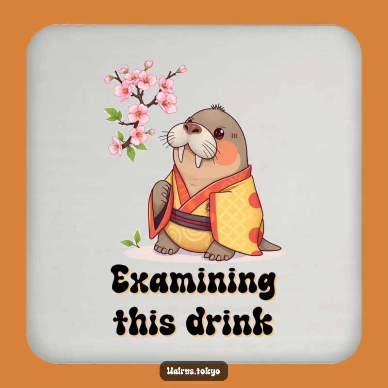 Funny Walrus Kimono Coaster Set: Curious Blossom Examination for Your Table