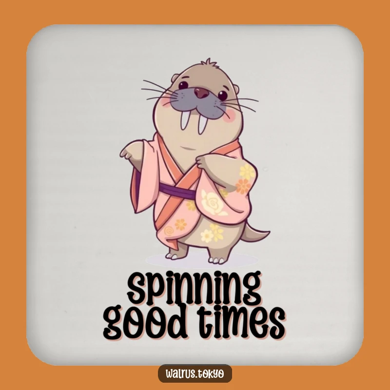 Funny Walrus Kimono Coaster Set: Gentle Spin for Playful Tabletop Humor