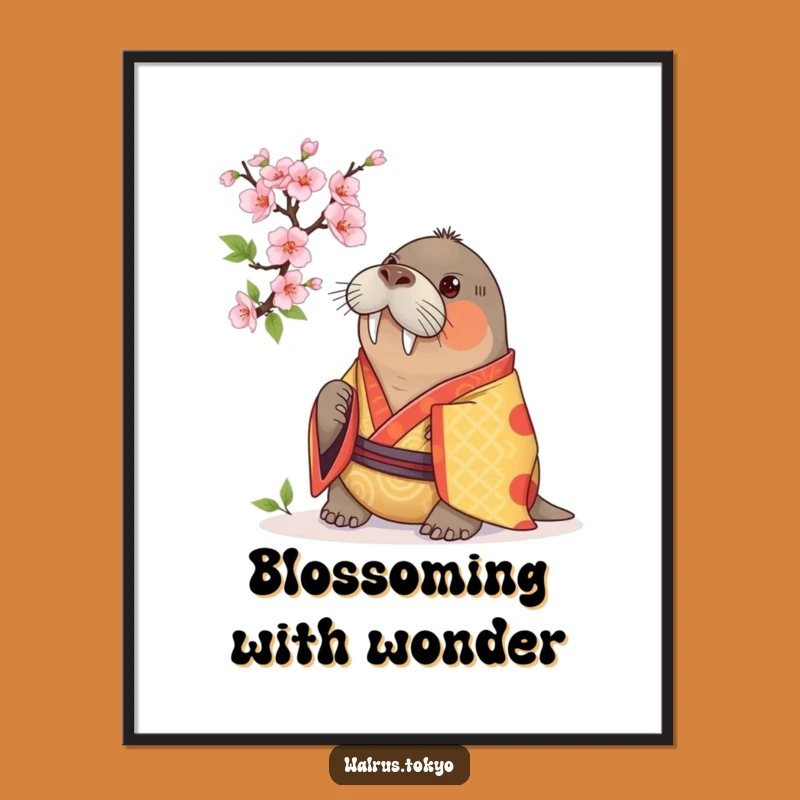Funny Walrus Kimono Blossom Poster: Curious Grace for Your Walls, Great Gift