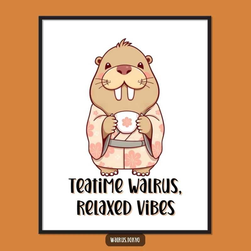 Free Printable Wall Art: Delightful Walrus Kimono Tea Digital Download