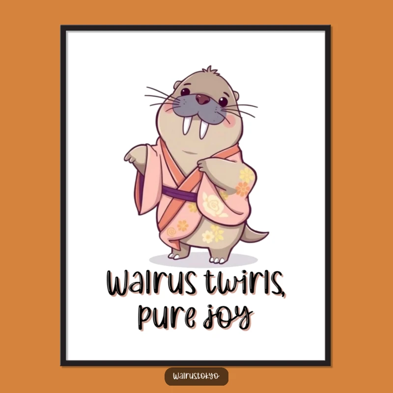 Free Printable Wall Art: Playful Walrus Kimono Spin Digital Download