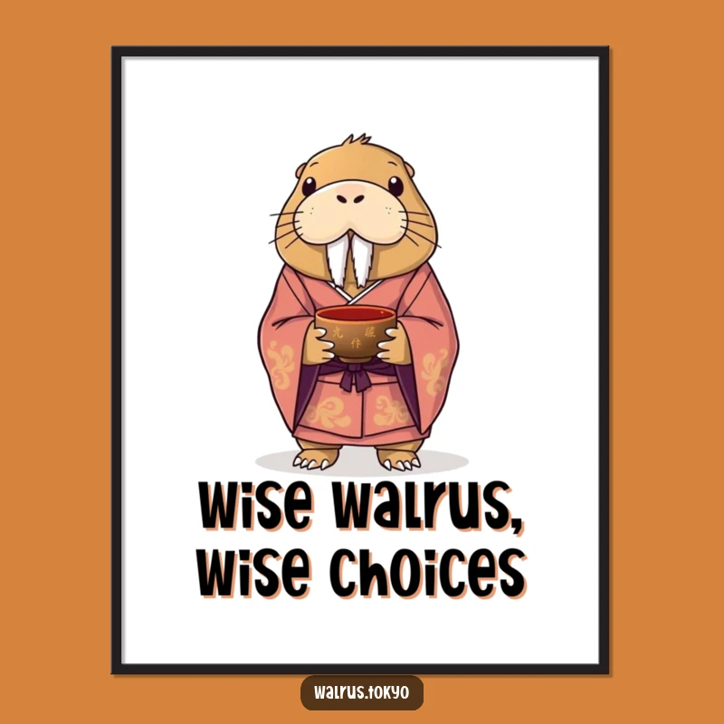 Free Printable Wall Art: Dignified Walrus Kimono Tea Time Funny Downloadable Decor