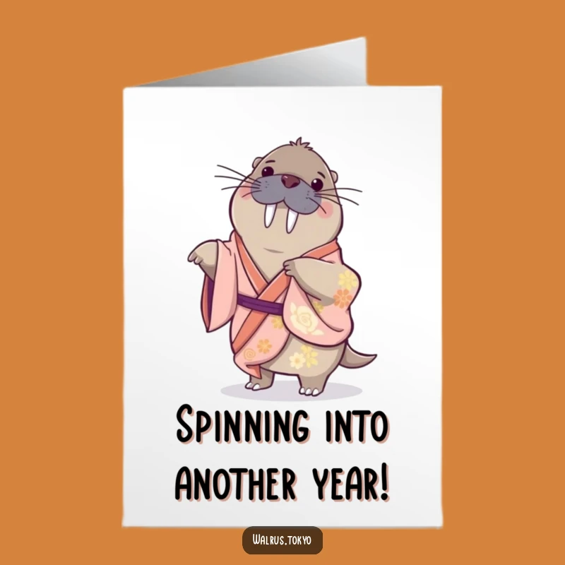 Free Printable Birthday Card: Playful Walrus Spin Kimono Downloadable Gift