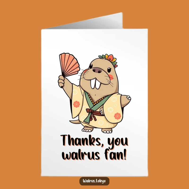 Free Printable Thank You Card: Walrus Fan Kimono Downloadable Gift